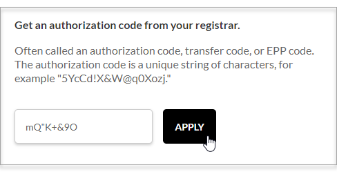 enter the Authorization/EPP code